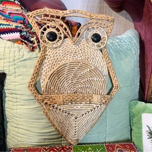 70s Rattan Owl Trivet Set